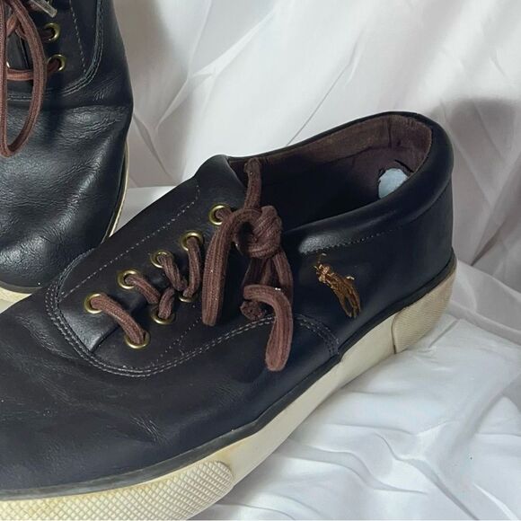 Polo brown leather sneakers size 12D insoles are missing -cotton shoelaces - Picture 2 of 6
